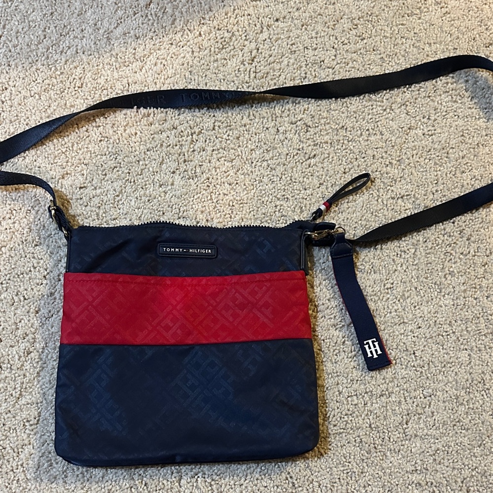 Tommy Hilfiger Blue and Red Messenger Bag